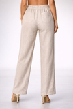 Women’s 100% Linen Drawstring Pants – Relaxed Fit Elastic Waist Straight Leg - LLP1313