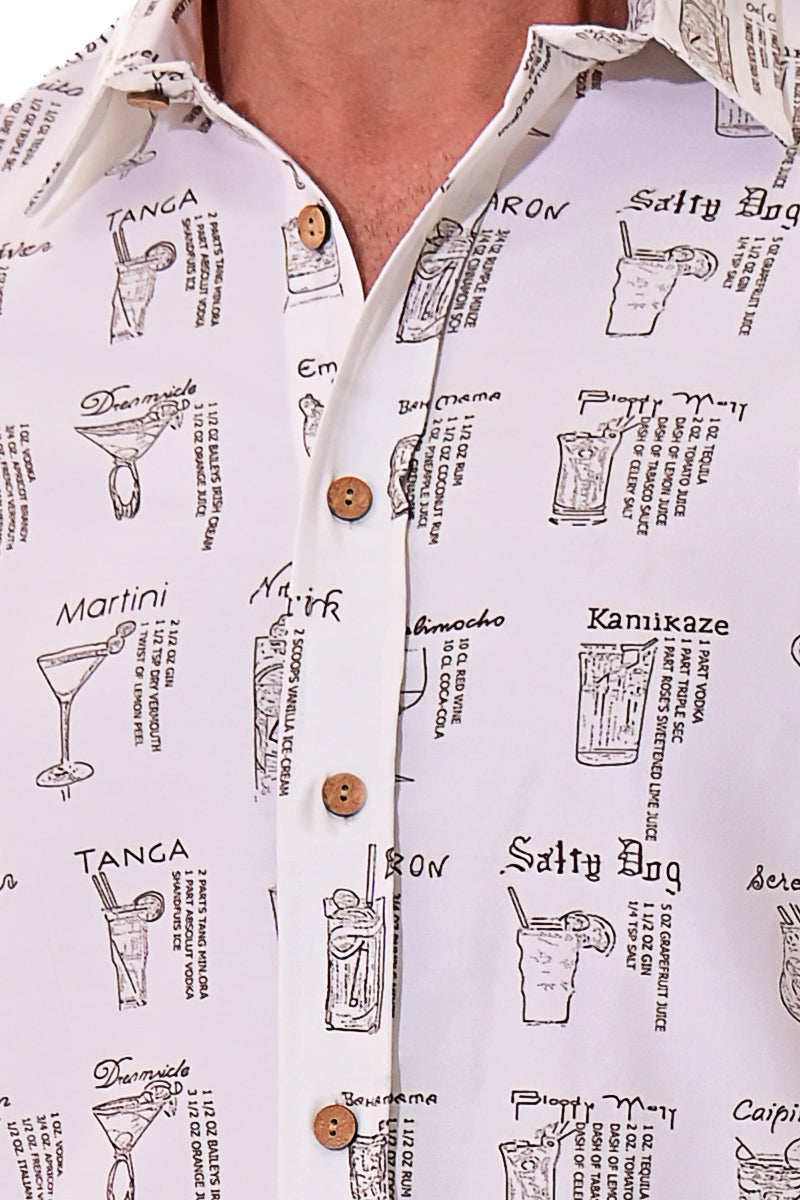 Bohio Men's Rayon Short Sleeve Button Down Tropical Cocktails Print Shirt MRS103 - Casual Tropical Wear