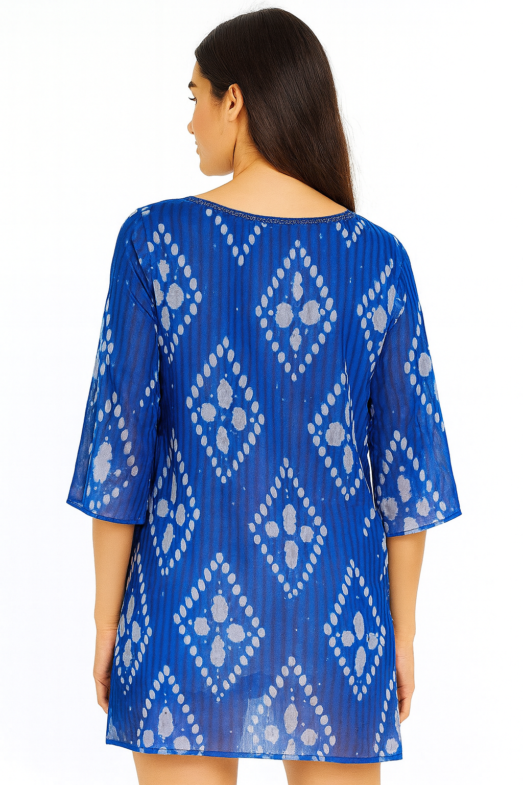 Blue Tie-Dye Cotton Tunic Cover-Up – Lightweight Resort Wear for Women - Casual Tropical Wear