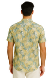Men’s Tropical Leaf Print Button-Up Shirt – Short Sleeve Casual Resort Wear (55% Cotton, 45% Polyester) - MRS3555