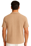 Men’s Textured Short Sleeve Button-Up Shirt – Classic Resort Style in Beige, Mint Green & Taupe | 96% Polyester 4% Spandex