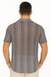 Men’s Striped Mesh Button-Down Shirt – Lightweight Breathable Resort Top (96% Polyester, 4% Spandex) - MKTF3283