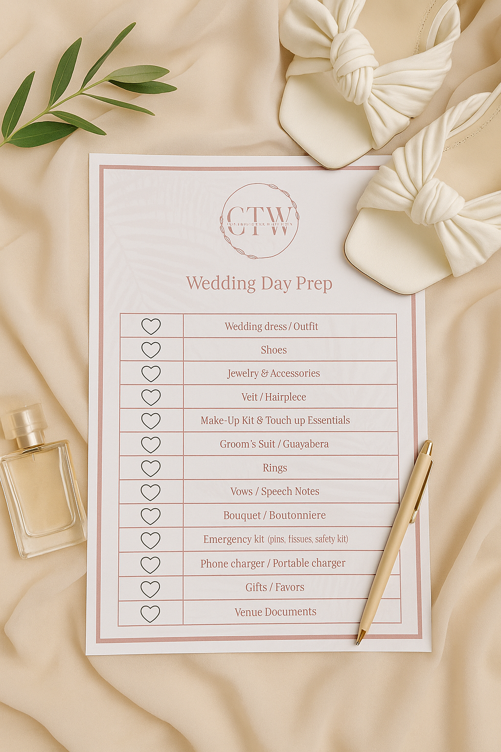 ✨ Wedding Day Prep Checklist – Printable PDF (4 Pages) - Casual Tropical Wear