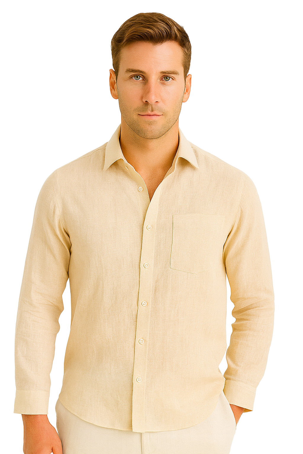 Men’s 100% Linen Long Sleeve Shirt – Classic Resort Style in Lime Green, Navy, and Natural | Casual Tropical Wear - MLS2043 - Casual Tropical Wear