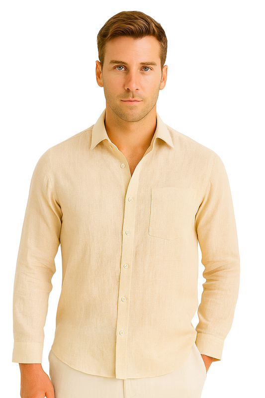 Men’s 100% Linen Long Sleeve Shirt – Classic Resort Style in Lime Green, Navy, and Natural | Casual Tropical Wear - MLS2043 - Casual Tropical Wear