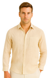 Men’s 100% Linen Long Sleeve Shirt – Classic Resort Style in Lime Green, Navy, and Natural | Casual Tropical Wear - MLS2043