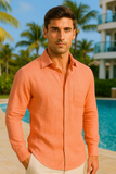 Men’s 100% Linen Long Sleeve Shirt – Classic Resort Style in Lime Green, Navy, and Natural | Casual Tropical Wear - MLS2043
