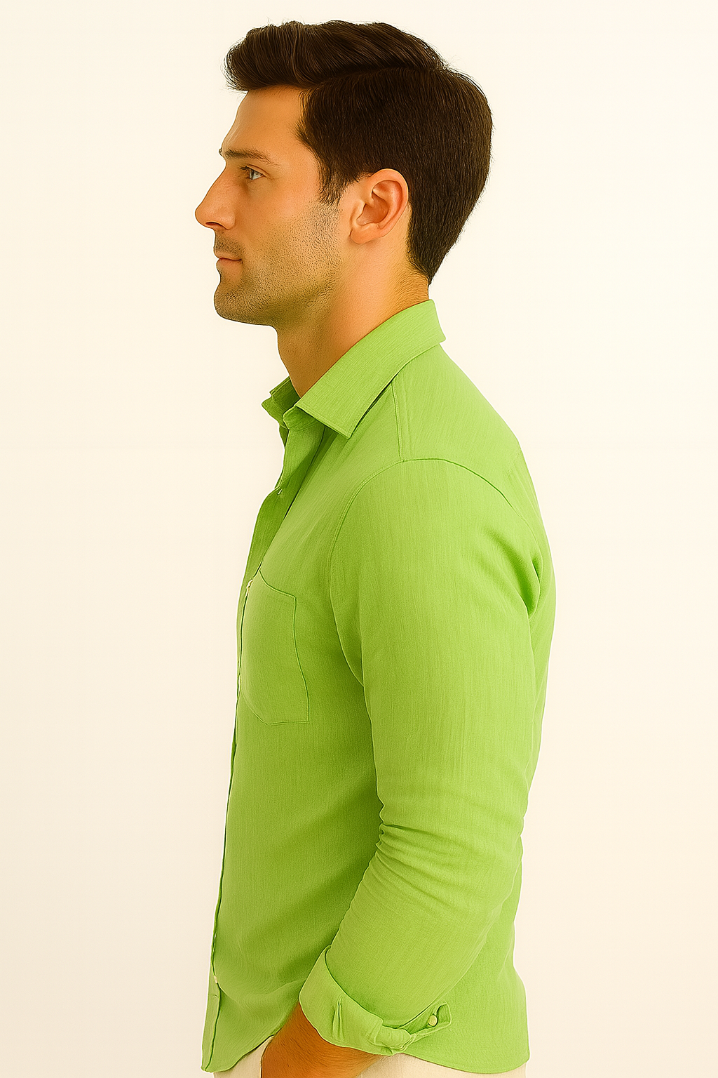 Men’s 100% Linen Long Sleeve Shirt – Classic Resort Style in Lime Green, Navy, and Natural | Casual Tropical Wear - MLS2043 - Casual Tropical Wear