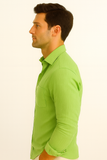 Men’s 100% Linen Long Sleeve Shirt – Classic Resort Style in Lime Green, Navy, and Natural | Casual Tropical Wear - MLS2043