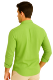 Men’s 100% Linen Long Sleeve Shirt – Classic Resort Style in Lime Green, Navy, and Natural | Casual Tropical Wear - MLS2043