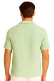 Men’s Textured Short Sleeve Button-Up Shirt – Classic Resort Style in Beige, Mint Green & Taupe | 96% Polyester 4% Spandex