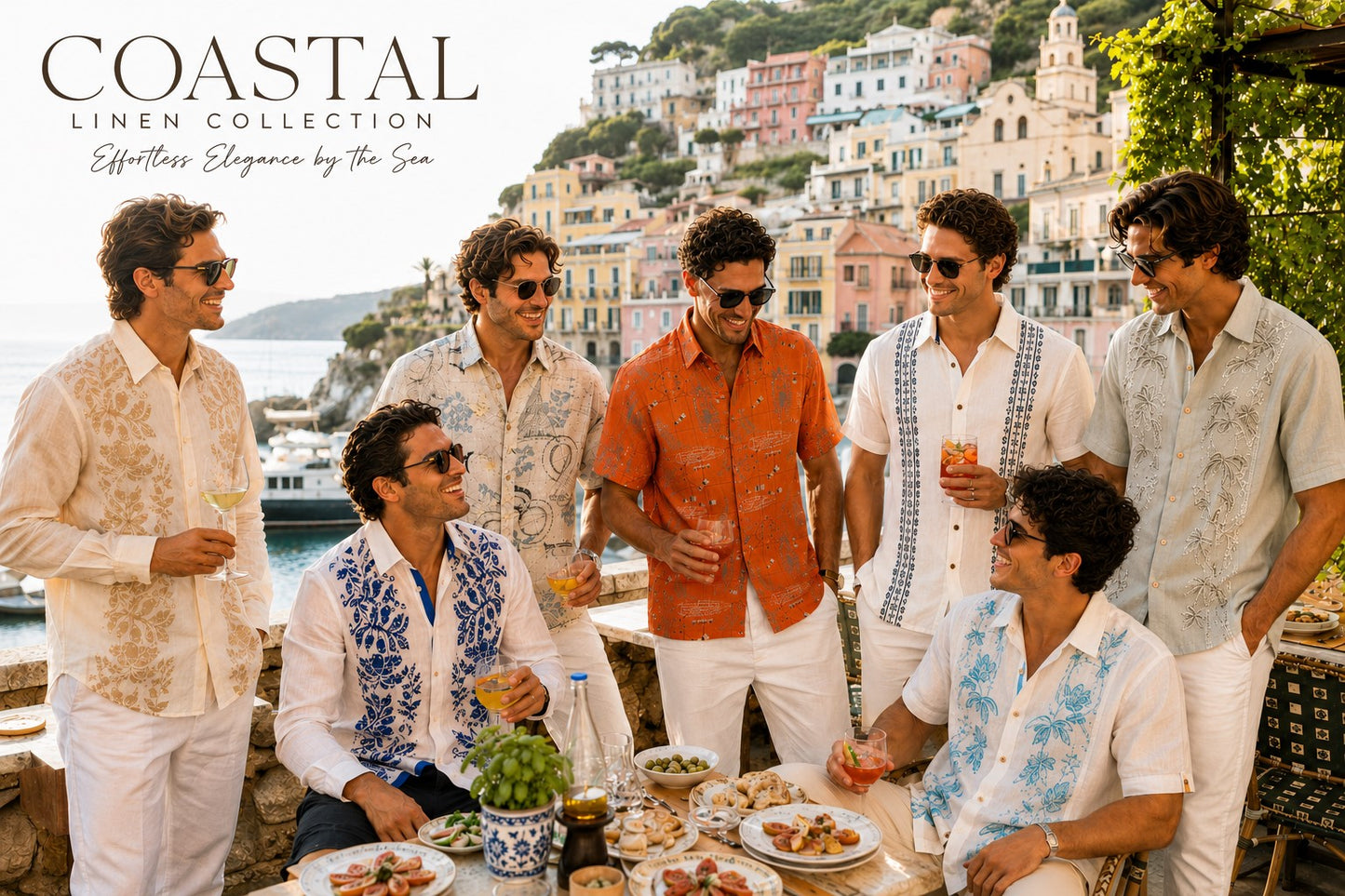 BOHIO Coastal Linen Collection Men's Linen Lyocell Embroidered Resort Shirt | 55% Linen 45% Lyocell - MLSP3923