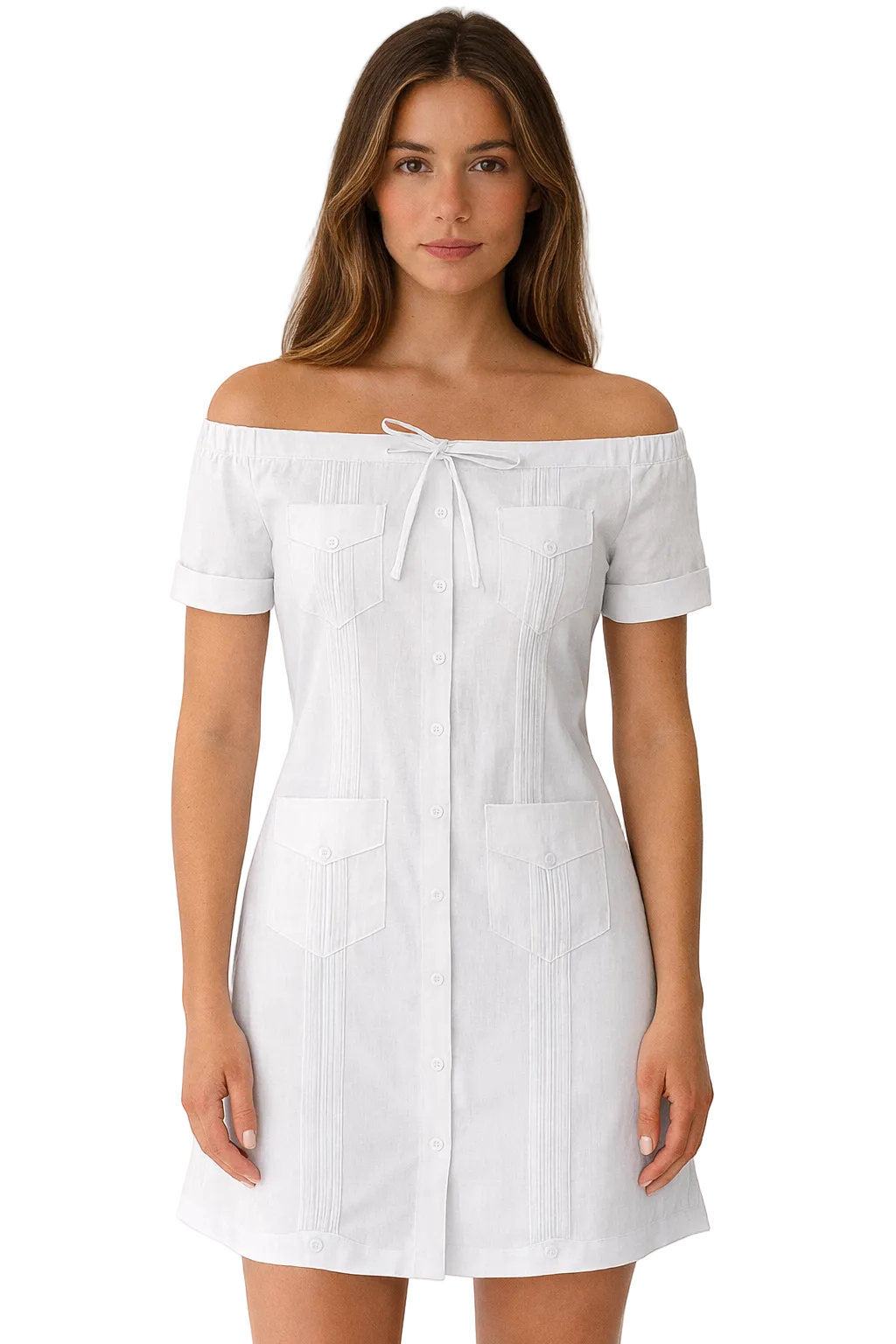 Ladies 100% Soft Linen Traditional (4) Pocket Guayabera Dress in (5) Colors - LLGD3011 Navy / Mediium Ladies 100% Soft Linen Traditional (4) Pocket Guayabera Dress in (5) Colors - LLGD3011 Navy / Mediium
