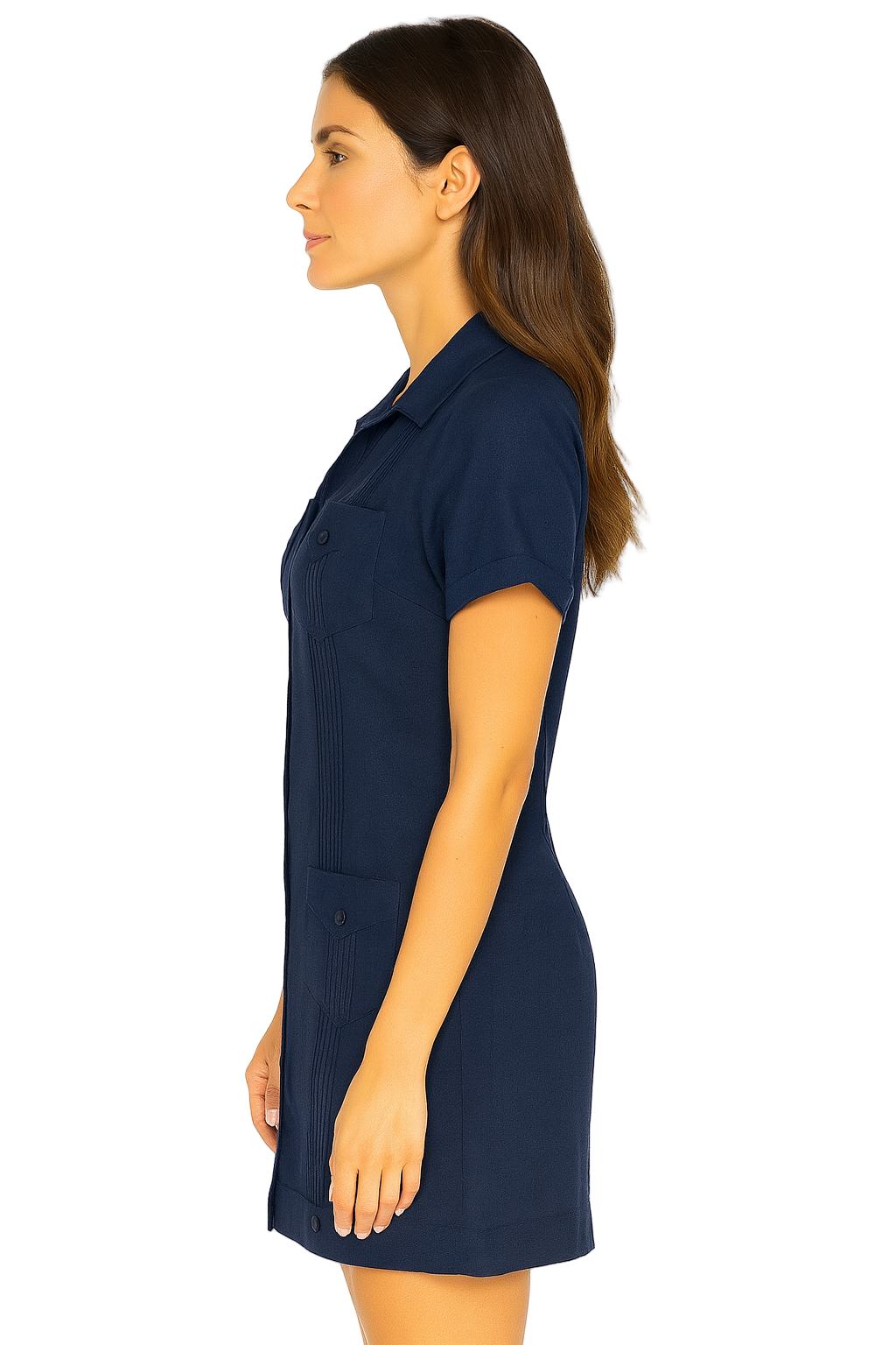 Ladies 100% Soft Linen Traditional (4) Pocket Guayabera Dress in (5) Colors - LLGD3010 Lt. Blue / XLarge Ladies 100% Soft Linen Traditional (4) Pocket Guayabera Dress in (5) Colors - LLGD3010 Lt. Blue / XLarge