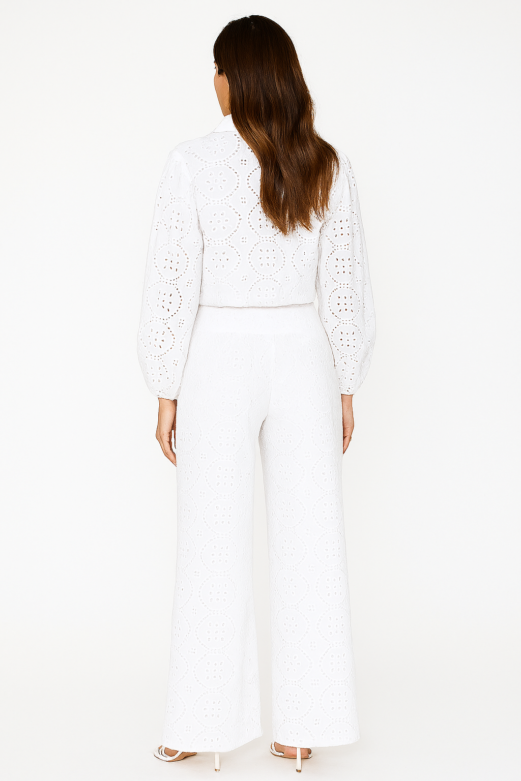 Women's White Eyelet Cotton Long Sleeve Tie-Front Top – LCB3118 - Casual Tropical Wear