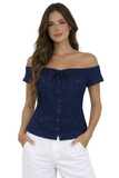 Women's Off-Shoulder Guayabera Linen Top – 100% Linen Button Front Summer Blouse | Resort & Vacation Wear | Available in 5 Colors- LLGB3007 - Casual Tropical Wear