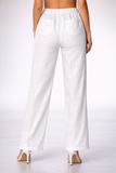 Women’s 100% Linen Drawstring Pants – Relaxed Fit Elastic Waist Straight Leg - LLP1313