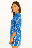 Blue Palm Leaf Print Cotton Tunic – 100% Cotton Resortwear Top, Blouse or Dress - LCT3591
