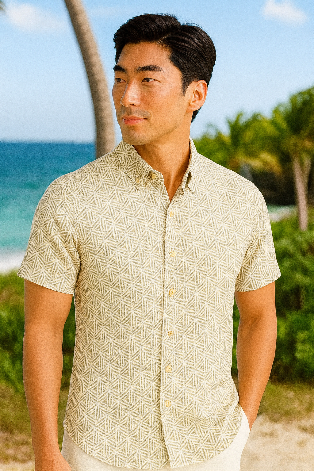 Sahara Geo Cotton Gauze Shirt - MCS3702 - Casual Tropical Wear