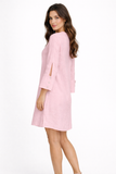 Women’s Linen Shirt Dress – Lightweight Button-Front Dress in White & Pink - LLWD3733 - Casual Tropical Wear
