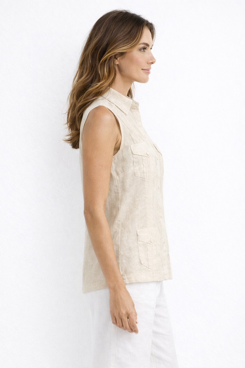Azucar Ladies 100% Soft Linen Traditional (4) Pocket Guayabera Blouse in (5) Colors- LLGB3006 - Casual Tropical Wear