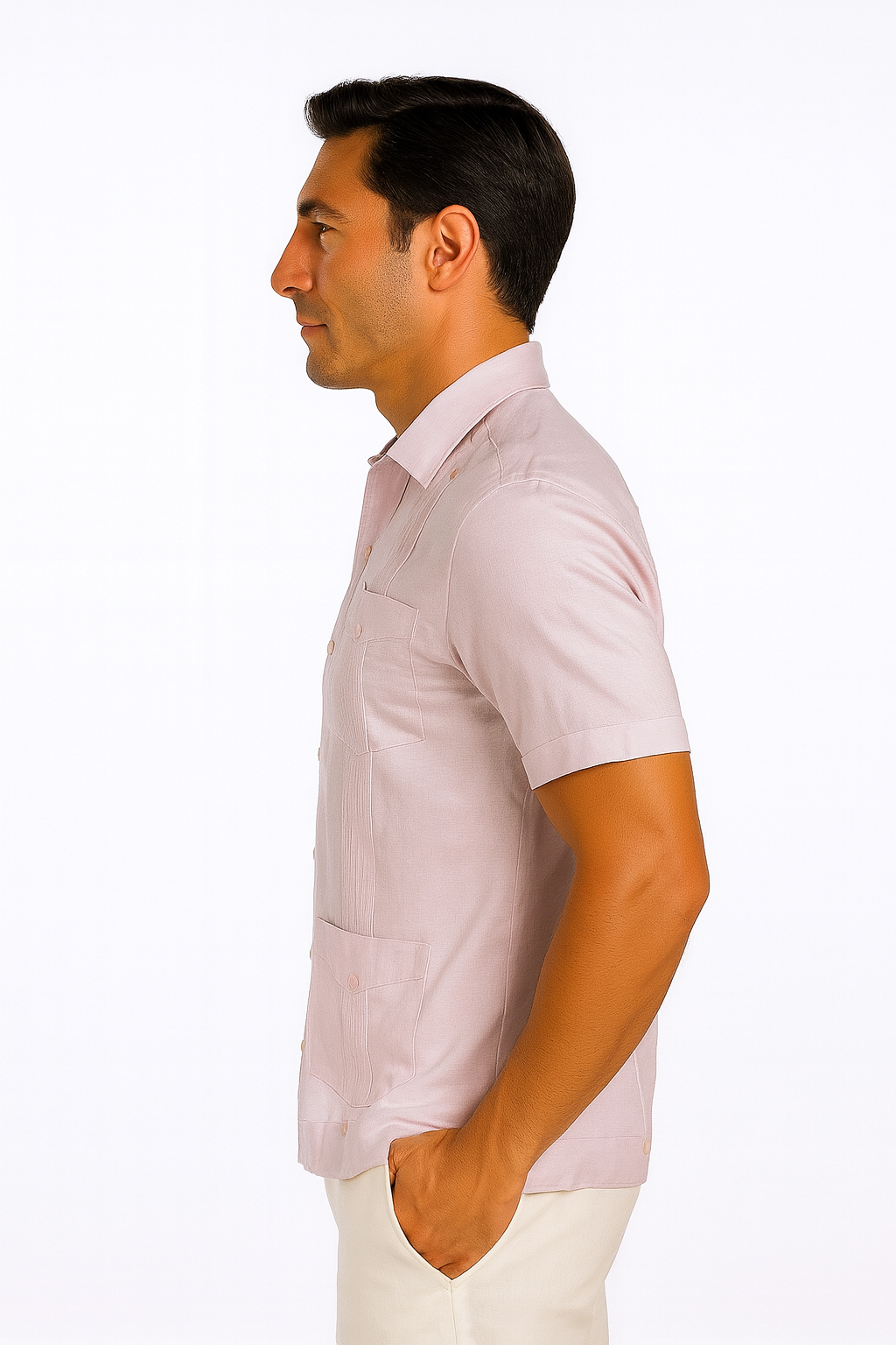 Men’s Wrinkle-Free Linen Look Guayabera Shirt – Short Sleeve, Linen Blend (6 Colors) -MLG3525 - Casual Tropical Wear