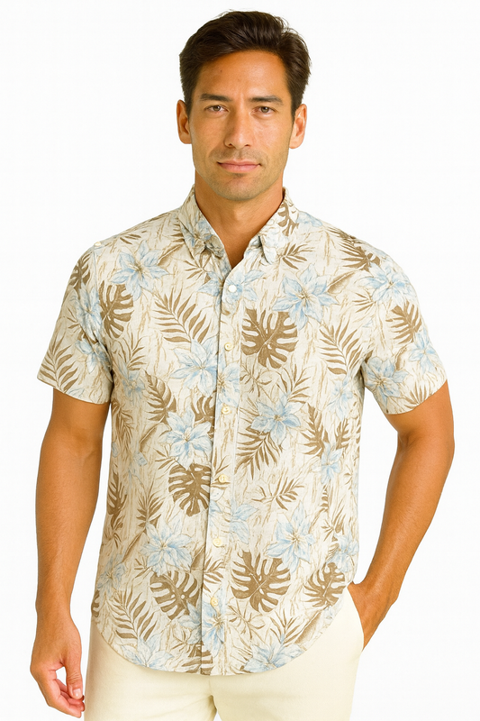 Bohio Mens Sandy Palms Cotton Gauze Shirt- MCS3697 - Casual Tropical Wear