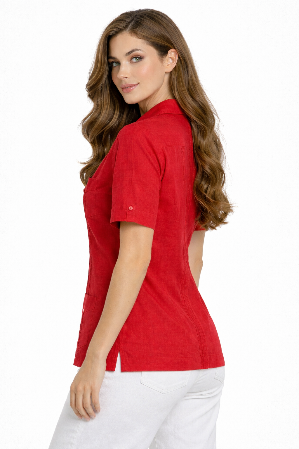 Women's 100% Linen Guayabera Shirt – Short Sleeve Button Down Tropical Blouse | Resort Wear Top | Available in 5 Colors- LLGB3008 - Casual Tropical Wear