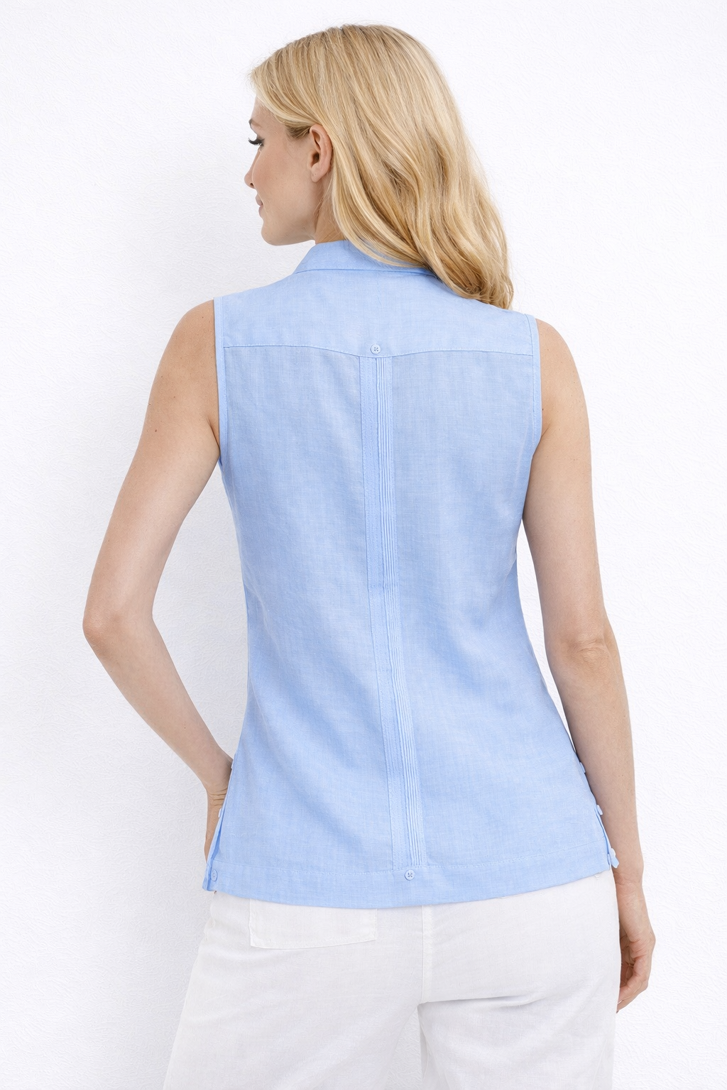 Azucar Ladies 100% Soft Linen Traditional (4) Pocket Guayabera Blouse in (5) Colors- LLGB3006 - Casual Tropical Wear