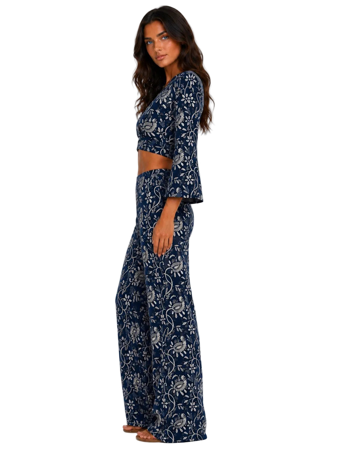 Cabana Club Printed Wrap Crop Top – Bell Sleeve Resort Top