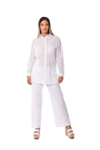 Ladies Eyelet Button Down Tunic Dess by Azucar - LCD217
