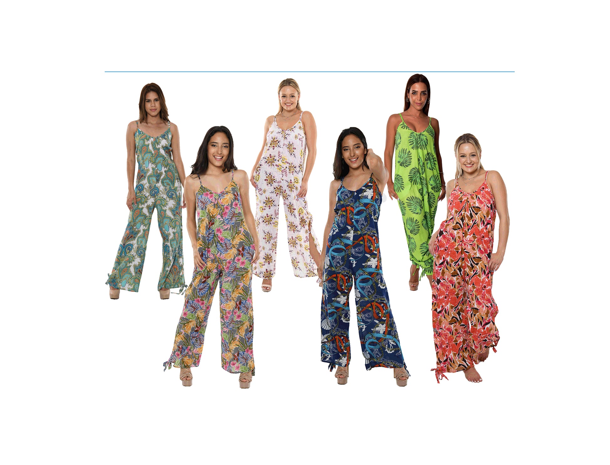 Wide Leg Spaghetti Strap Jumpsuit with Side Slits - LCJ1359 - Casual Tropical Wear
