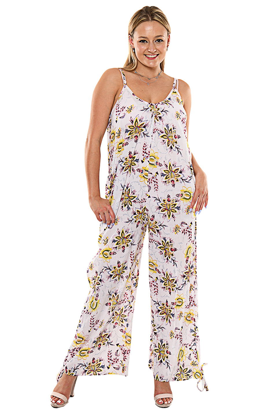 Wide Leg Spaghetti Strap Jumpsuit with Side Slits - LCJ1359 - Casual Tropical Wear