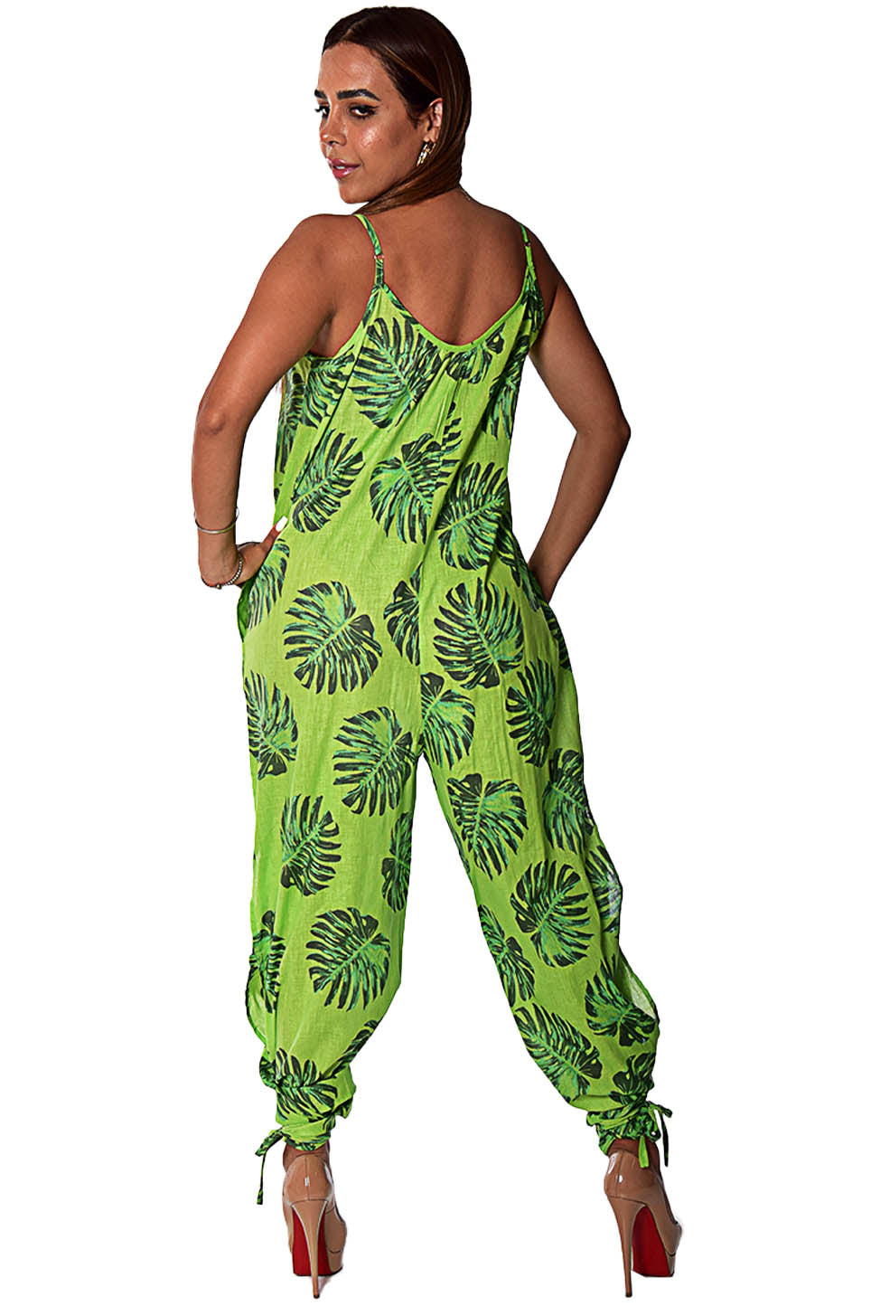 Wide Leg Spaghetti Strap Jumpsuit with Side Slits - LCJ1359 - Casual Tropical Wear