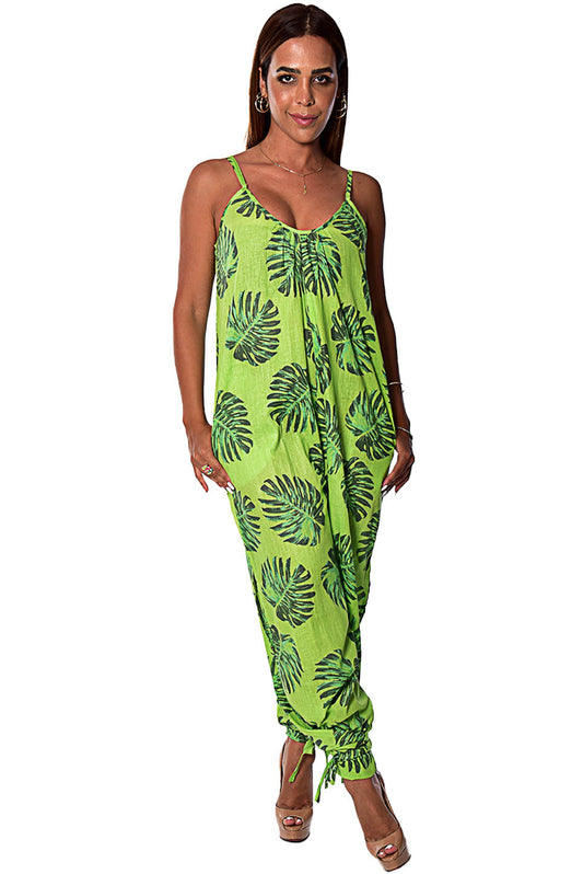 Wide Leg Spaghetti Strap Jumpsuit with Side Slits - LCJ1359 - Casual Tropical Wear