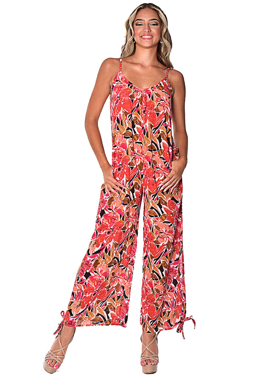 Wide Leg Spaghetti Strap Jumpsuit with Side Slits - LCJ1359 - Casual Tropical Wear