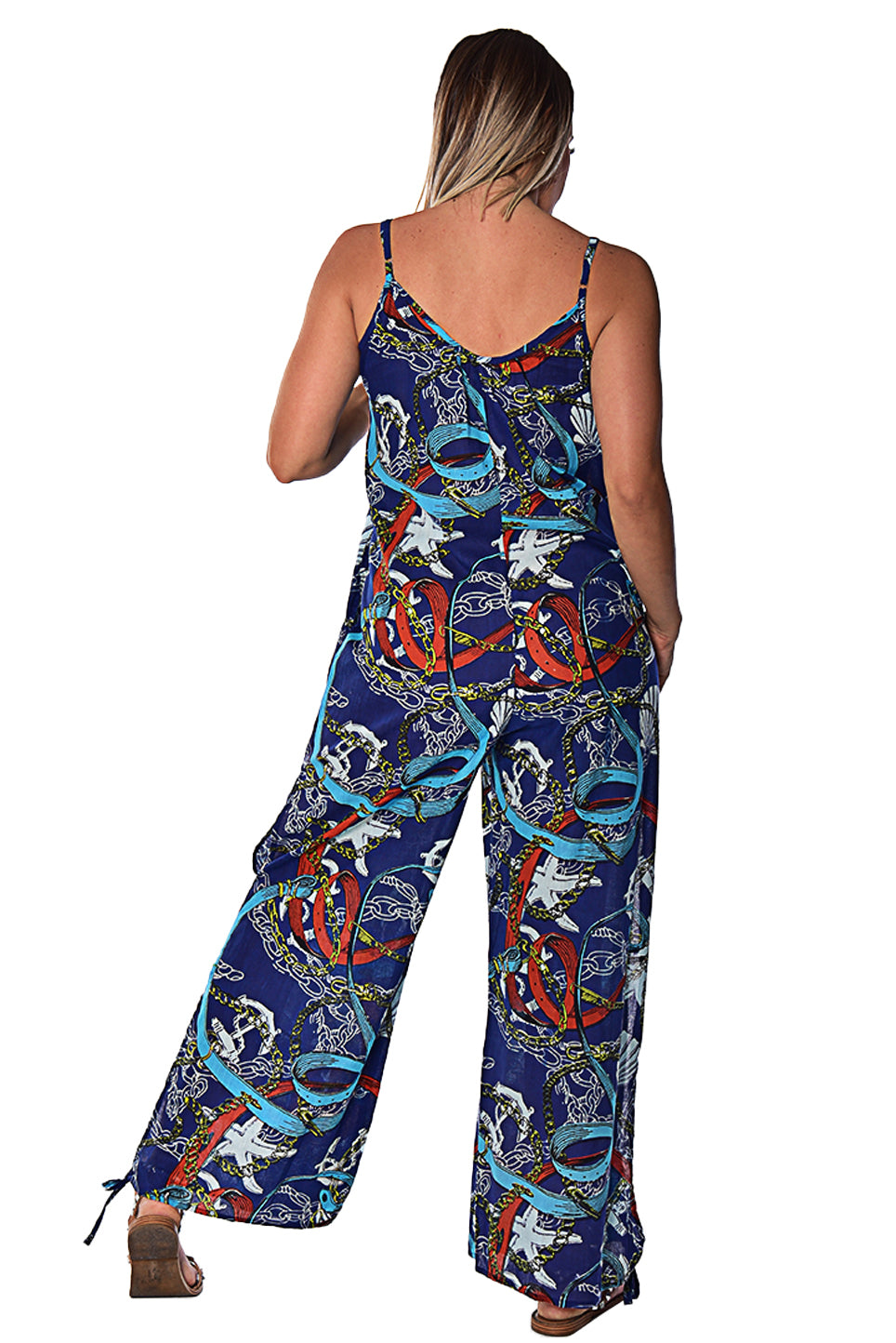Wide Leg Spaghetti Strap Jumpsuit with Side Slits - LCJ1359 - Casual Tropical Wear