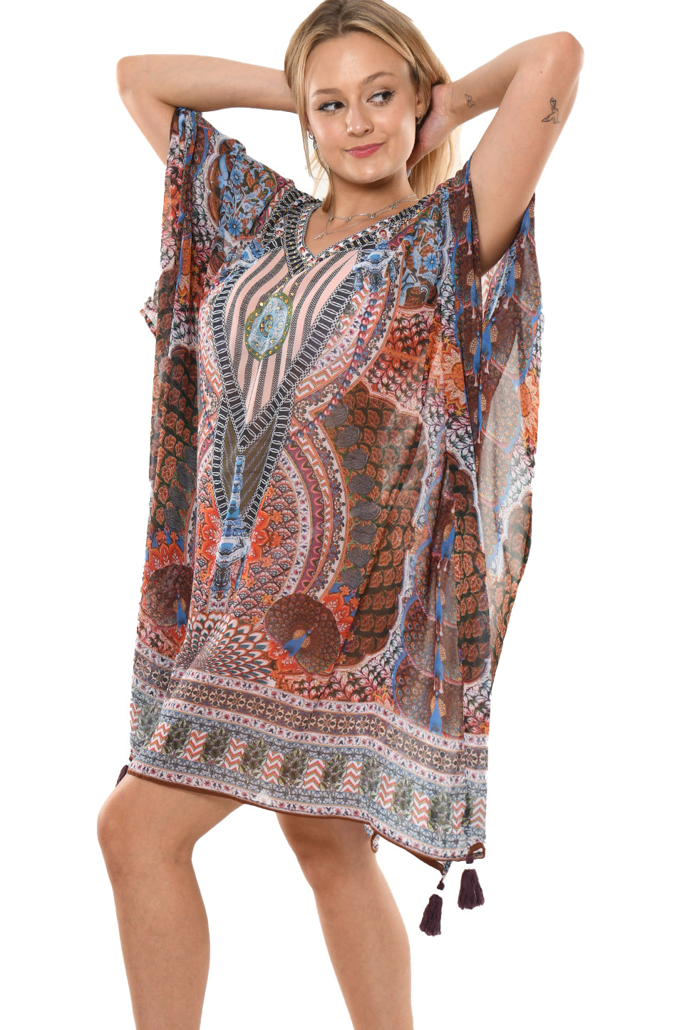 Print Tassel Long Tunic By AZUCAR - LCT245 - Casual Tropical Wear