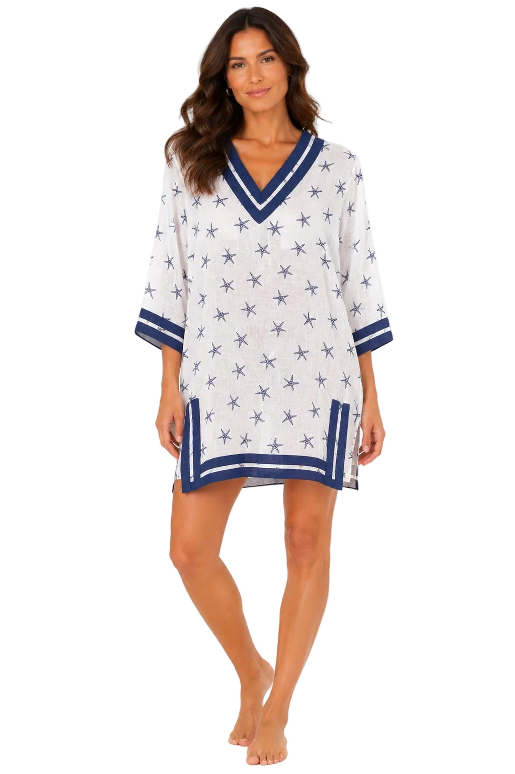 Beach Splash Collection Women's Starfish Print Beach Cover-Up | Lightweight Swim Cover-Up | Resort Tunic by Azúcar - LCT3995