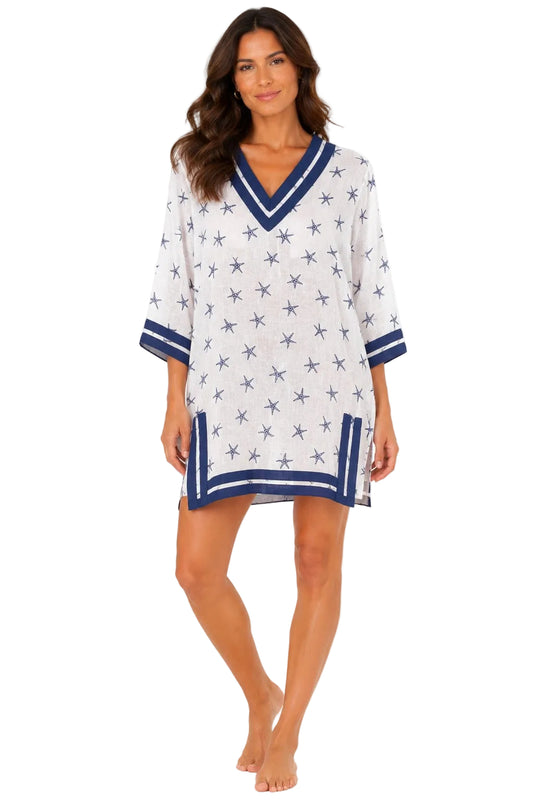 Beach Splash Collection Women's Starfish Print Beach Cover-Up | Lightweight Swim Cover-Up | Resort Tunic by Azúcar - LCT3995