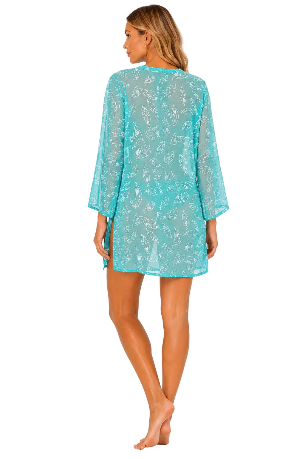Beach Splash Collection Women's Tropical Leaf Print Cover-Up | Lightweight Beach Tunic | Resort Swim Cover-Up by Azúcar - LCT3996