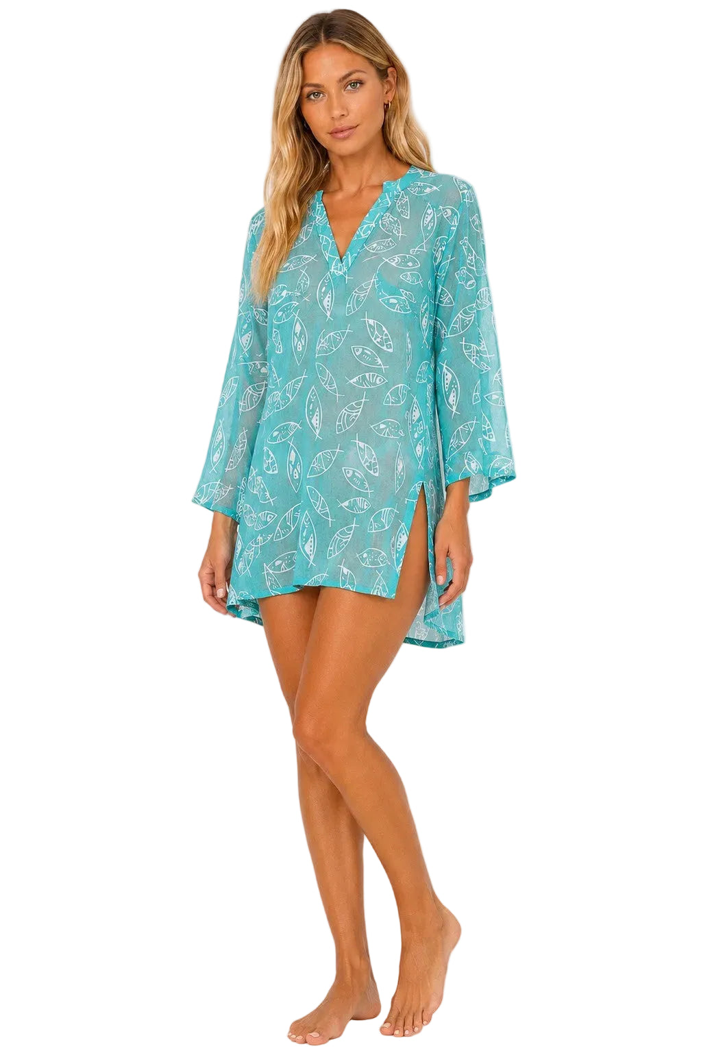 Beach Splash Collection Women's Tropical Leaf Print Cover-Up | Lightweight Beach Tunic | Resort Swim Cover-Up by Azúcar - LCT3996