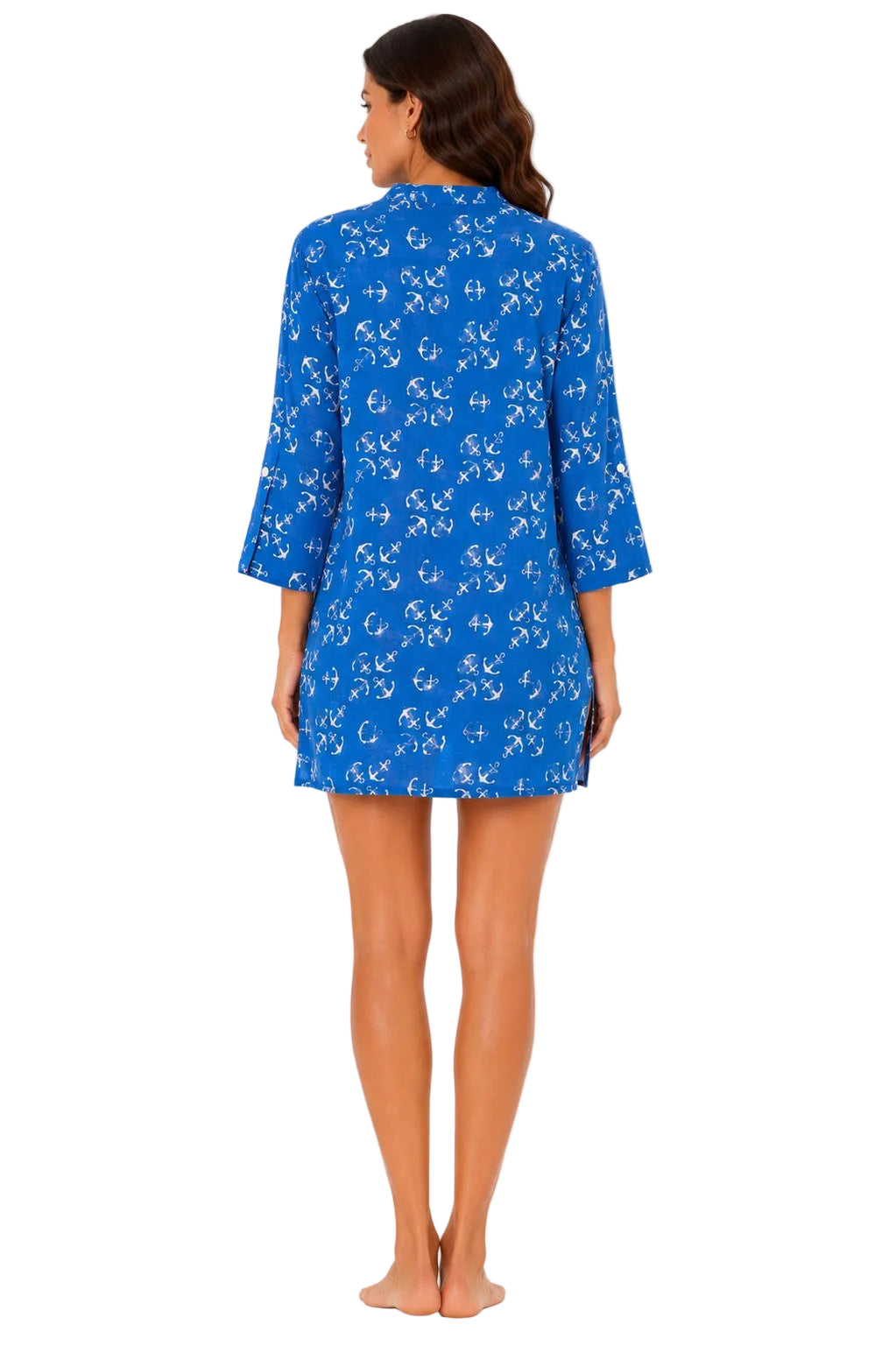 Beach Splash Collection Women's Blue Anchor Print Beach Cover-Up | Lightweight Resort Tunic | Swim Cover-Up by Azucar - LCT3997