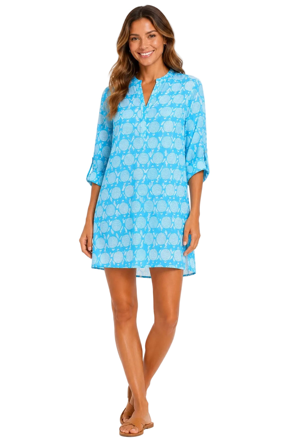 Beach Splash Collection Women's Aqua Sea Turtle Print Beach Cover-Up | Lightweight Swim Cover-Up | Resort Tunic by Azúcar - LCT3998
