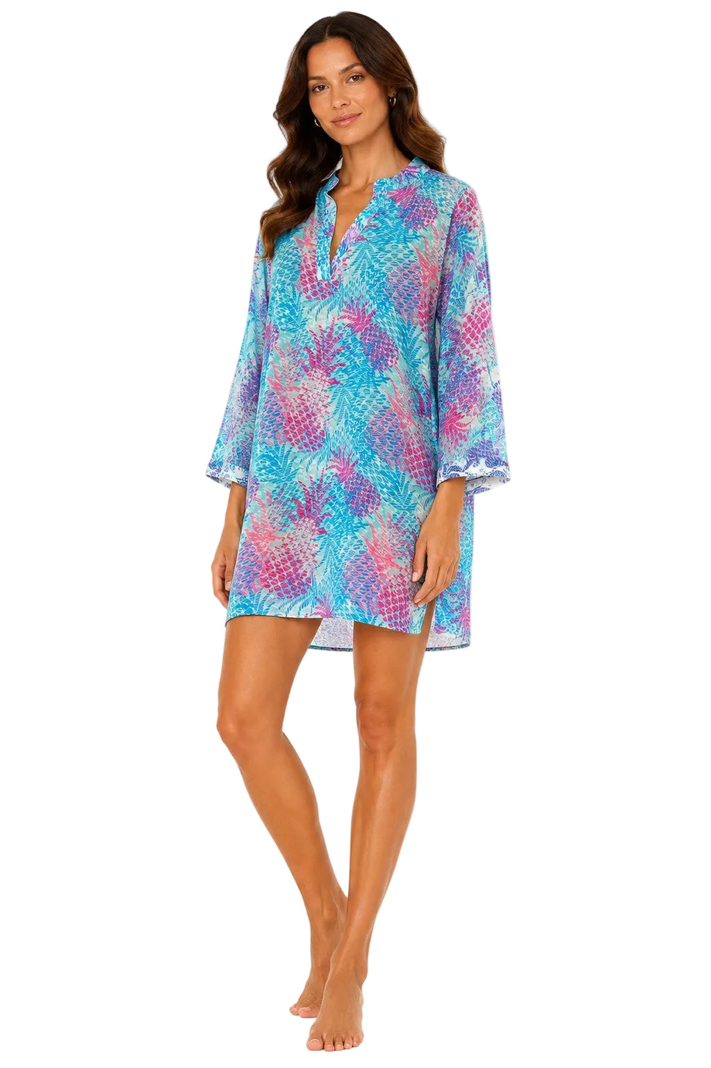 Beach Splash Collection Women's Tropical Pineapple Print Beach Cover-Up | Lightweight Swim Cover-Up | Resort Tunic by Azúcar - LCT3999