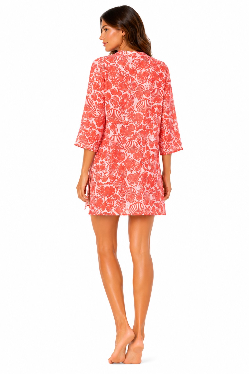 Beach Splash Collection Women's Coral Seashell Print Beach Cover-Up | Lightweight Swim Cover-Up | Resort Tunic by Azúcar - LCT4006