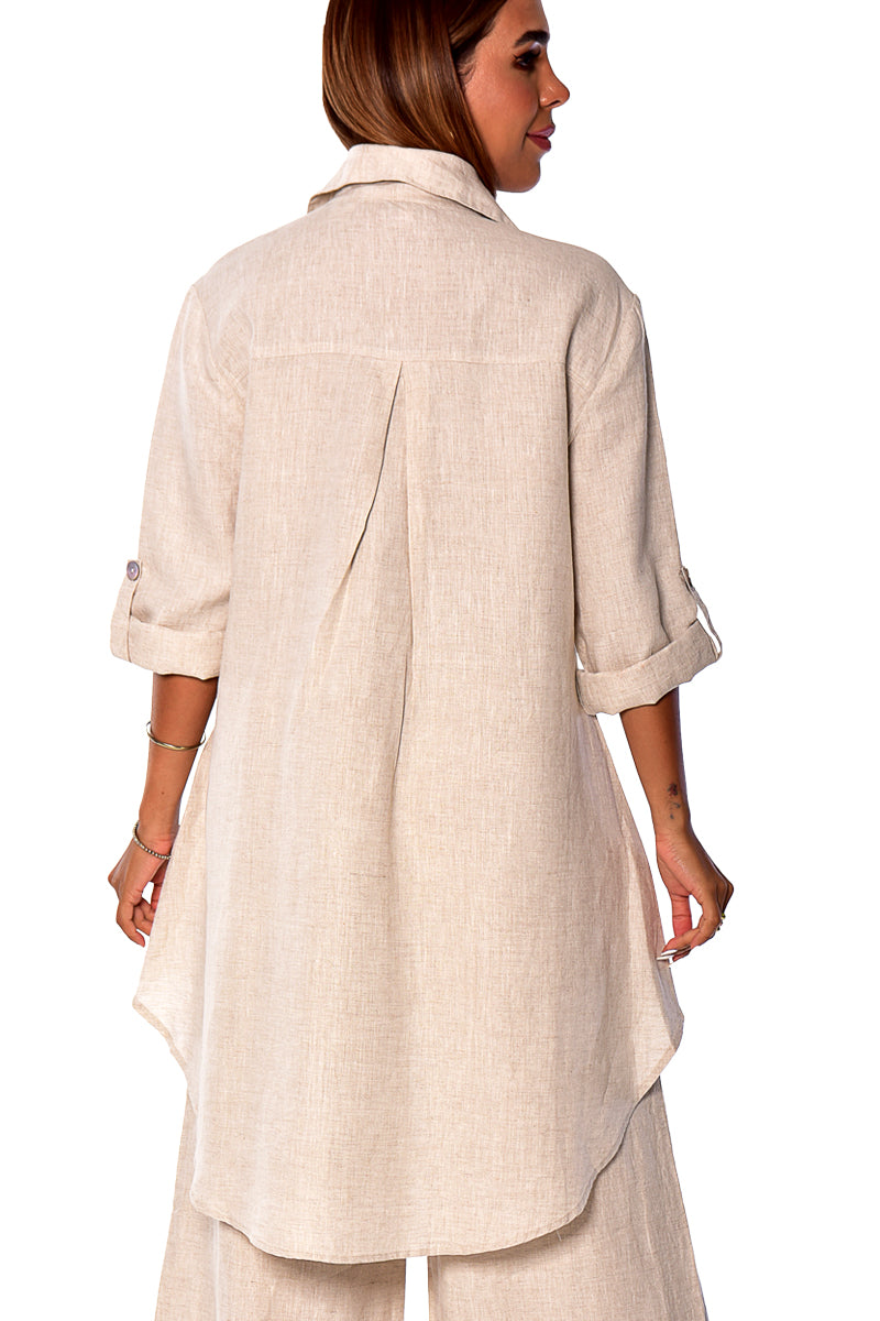 Ladies Linen Roll-Up Sleeve Top Hi-Low- LLB1383 - Casual Tropical Wear