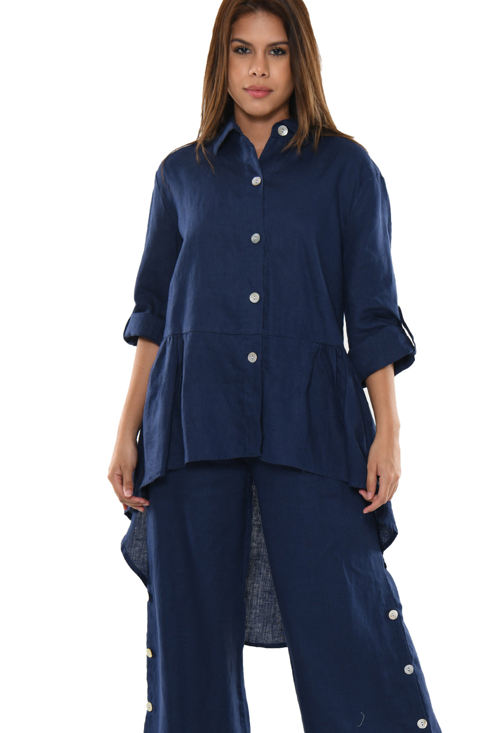 Ladies Linen Roll-Up Sleeve Top Hi-Low- LLB1383 - Casual Tropical Wear