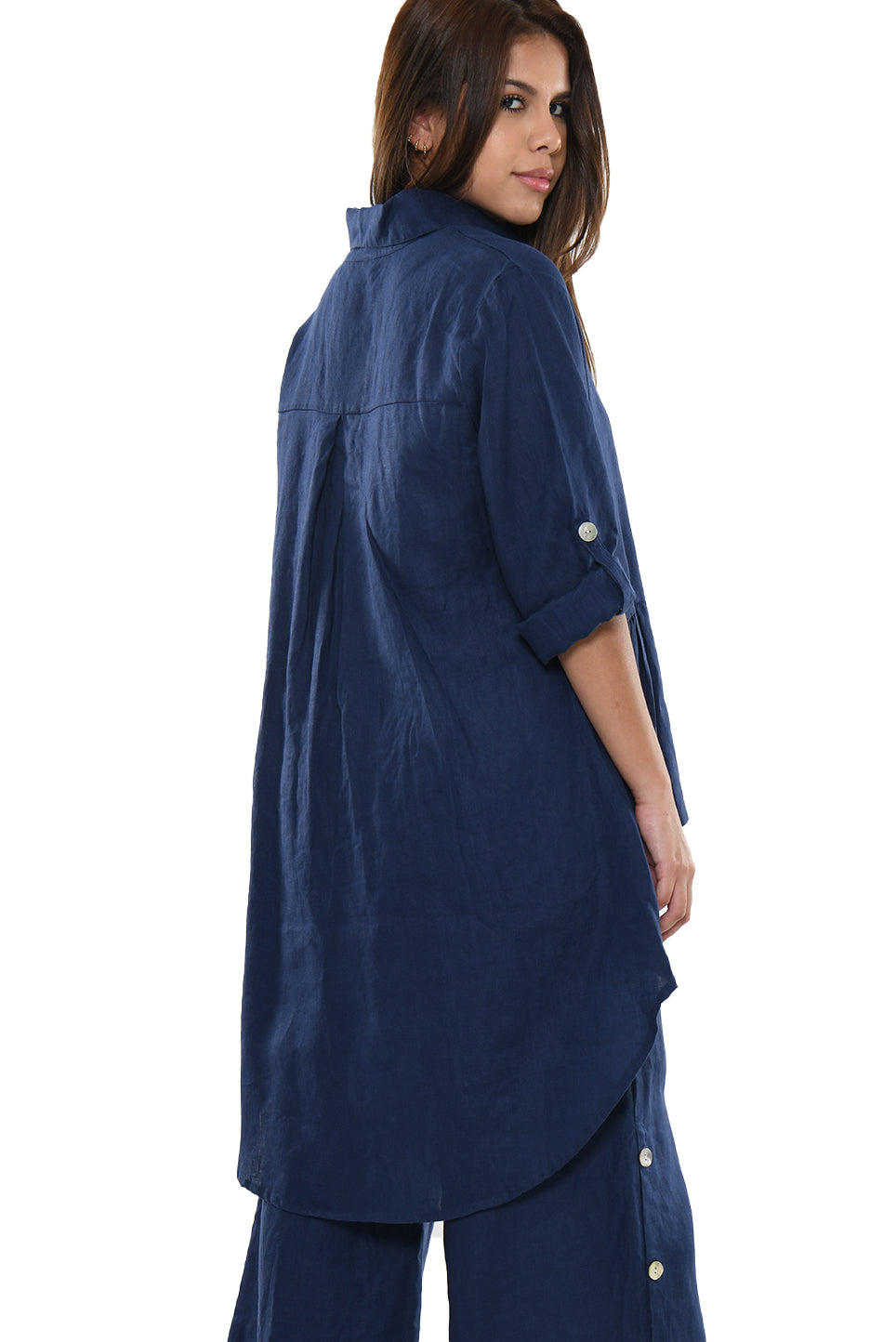 Ladies Linen Roll-Up Sleeve Top Hi-Low- LLB1383 - Casual Tropical Wear