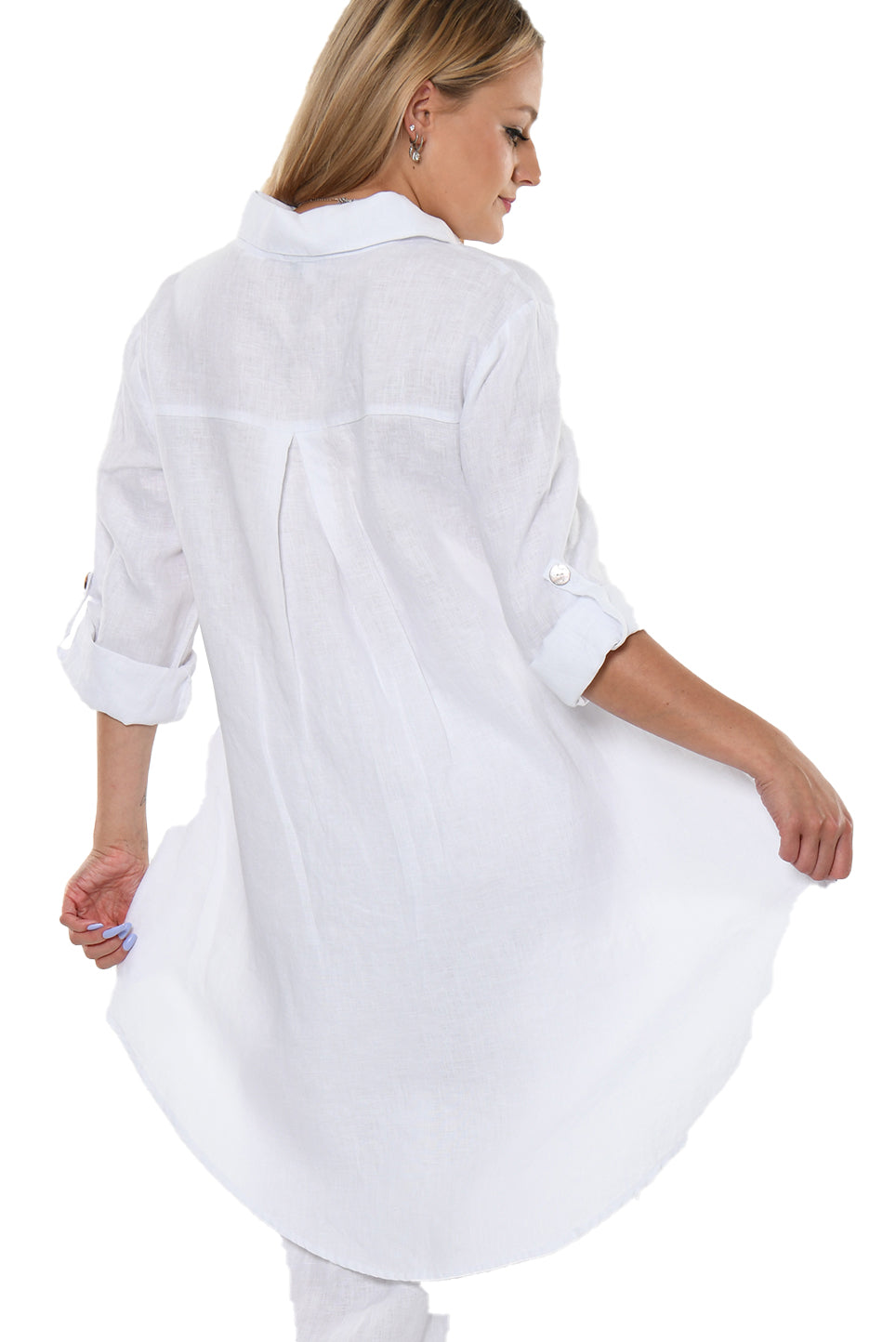 Ladies Linen Roll-Up Sleeve Top Hi-Low- LLB1383 - Casual Tropical Wear